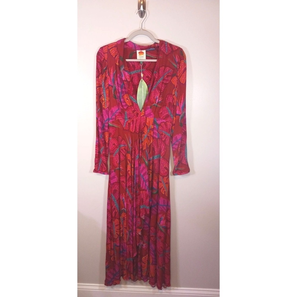 FARM Rio Delicate Leaves Tropical Maxi Dress S NWT Floral Resort Vacation